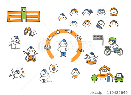 僕の日常学校や友達や生活について説明するよ　イラスト素材 110423646