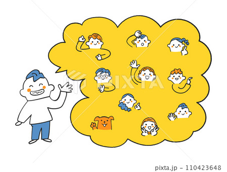 僕の友達　男の子も女の子もいて国籍や宗教の違う子もいるよ　セット　イラスト素材	 110423648