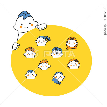 僕の友達　男の子も女の子もいて国籍や宗教の違う子もいるよ　セット　イラスト素材	 110423650