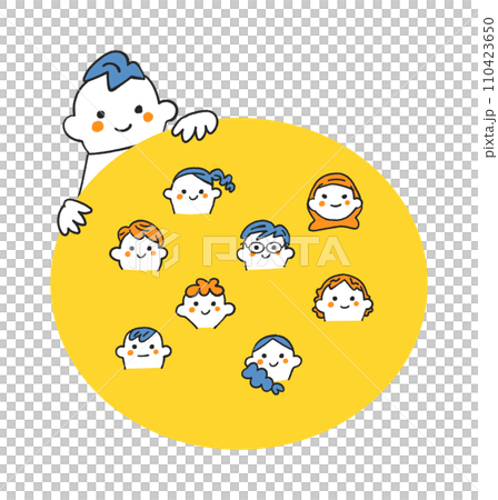 僕の友達　男の子も女の子もいて国籍や宗教の違う子もいるよ　セット　イラスト素材	 110423650