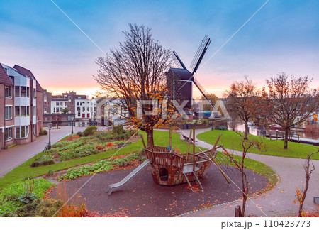 De Put windmill in Leiden, Netherlands 110423773