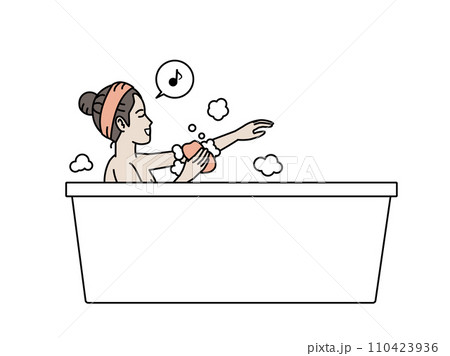 お風呂で体を洗う若い女性のイラスト 110423936