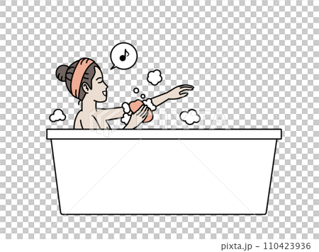 お風呂で体を洗う若い女性のイラスト 110423936