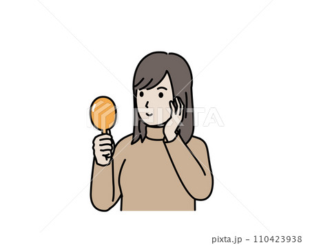 手鏡を見る若い女性のイラスト 110423938