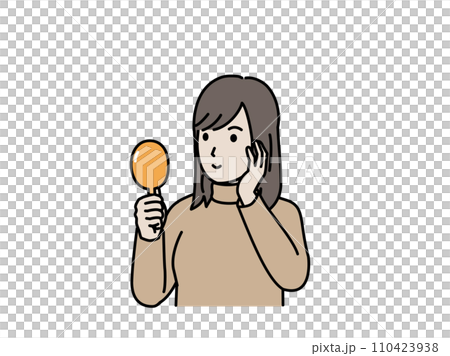 手鏡を見る若い女性のイラスト 110423938