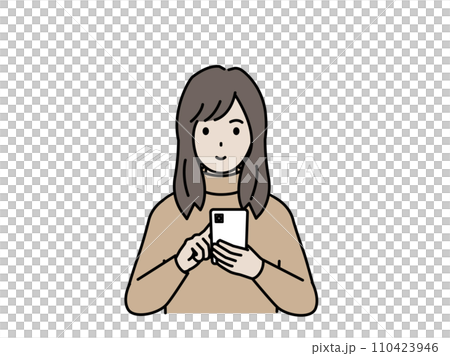 Illustration of a young woman using a smartphone Illustration of a young woman using a smartphone 110423946
