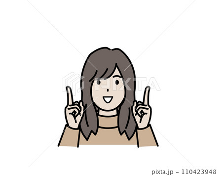 上を示す若い女性のイラスト 110423948