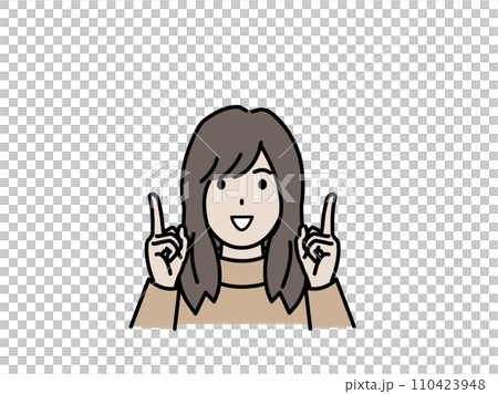 上を示す若い女性のイラスト 110423948