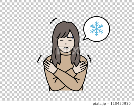冷え性、震えて寒がる若い女性のイラスト 110423950