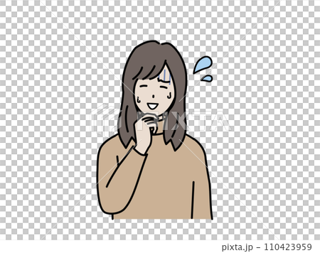 動揺して苦笑いする若い女性のイラスト 110423959