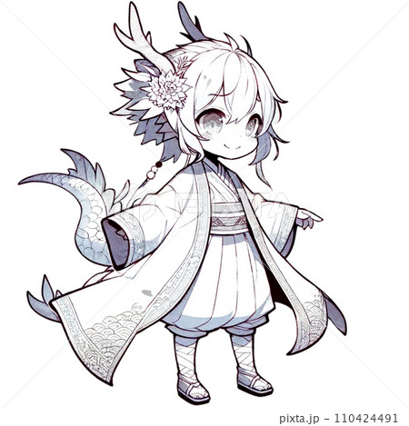 可愛い擬人化した龍のイラストのイラスト素材 [110424491] - PIXTA
