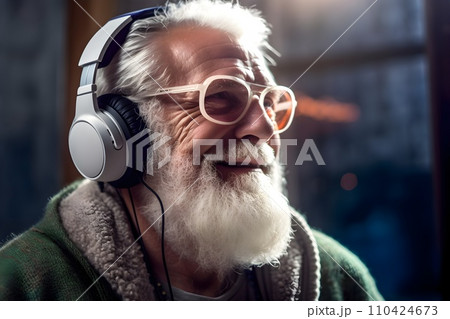 ヘッドフォンで音楽を聴くおじいちゃん14 AI生成画像 ヘッドフォンで音楽を聴くおじいちゃん14 AI生成画像 110424673