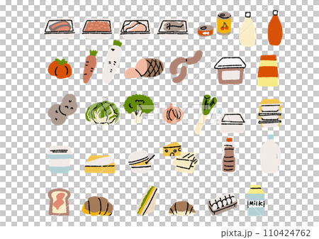 日常的に食べる食品のイラストセット 110424762