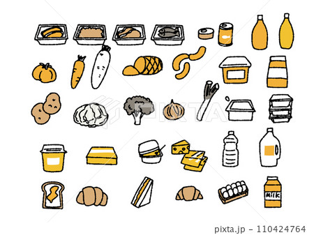 日常的に食べる食品のイラストセット 日常的に食べる食品のイラストセット 110424764