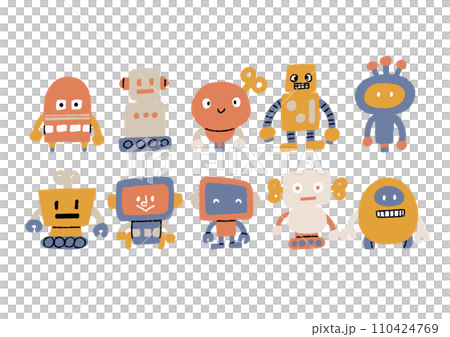 さまざまな形のロボットの手書きイラストセット さまざまな形のロボットの手書きイラストセット 110424769