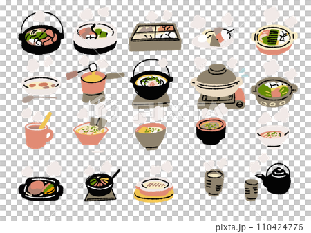 冬に食べる温かい食べ物のイラストセット 冬に食べる温かい食べ物のイラストセット 110424776