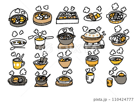 冬に食べる温かい食べ物のイラストセット 110424777