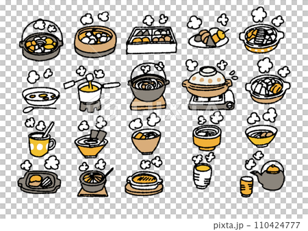 冬に食べる温かい食べ物のイラストセット 110424777