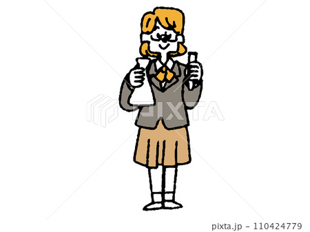 科学部の女子生徒の手書きイラスト 110424779