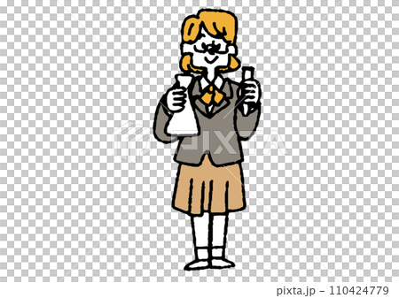 科学部の女子生徒の手書きイラスト 110424779