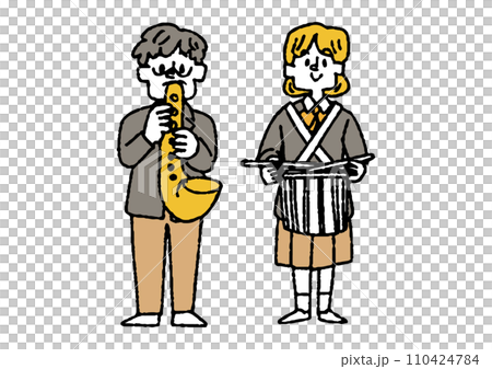 吹奏楽、マーチングバンド部の生徒の手書きイラスト 110424784