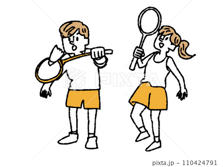 バドミントンをしている男女の手書きイラスト バドミントンをしている男女の手書きイラスト 110424791