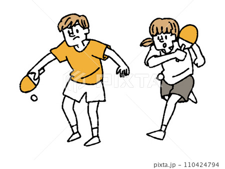 卓球をしている男女の手書きイラスト 110424794