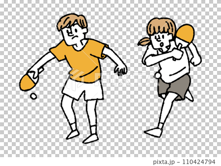 手繪插畫的一個男人和一個女人打乒乓球 手繪插畫的一個男人和一個女人打乒乓球 110424794