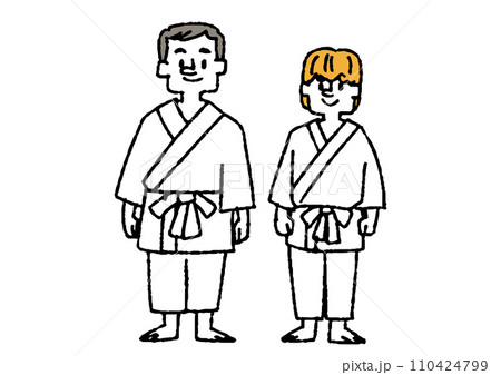 柔道をしている男女の手書きイラスト 110424799