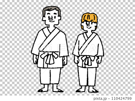 柔道をしている男女の手書きイラスト 110424799