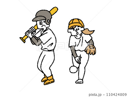野球をしている男女の手書きイラスト 110424809