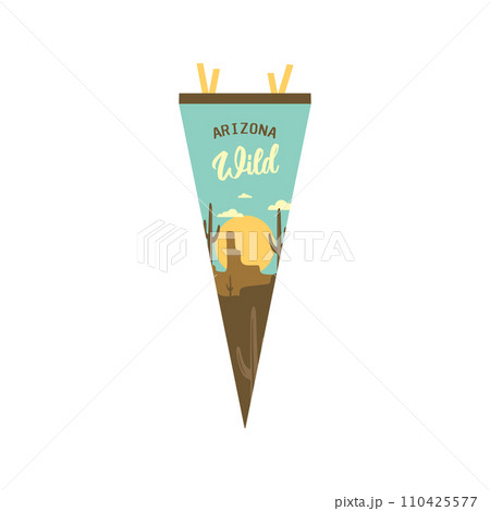 Adventure pennant. Camping Pennant flag design. Vintage outdoor sublimation with Arizona desert landscape. Stock vector graphics 110425577