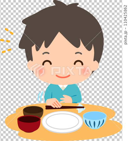 吃完飯後微笑的男人放下筷子 110425862