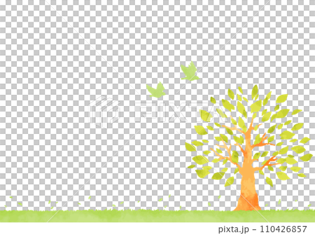 Simple tree and grassland landscape illustration Simple tree and grassland landscape illustration 110426857