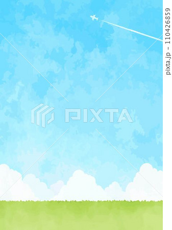 シンプルな青空と草原の背景イラスト シンプルな青空と草原の背景イラスト 110426859