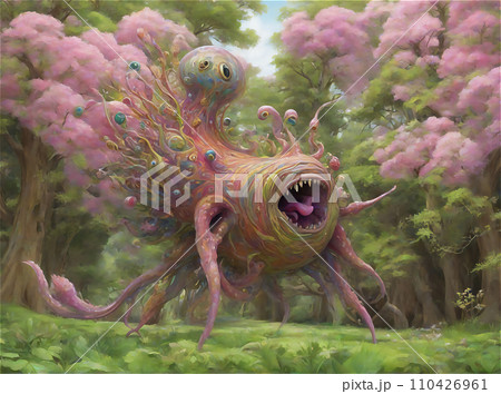 異世界またはパラレルワールドの生物のいる風景　AI画像 110426961