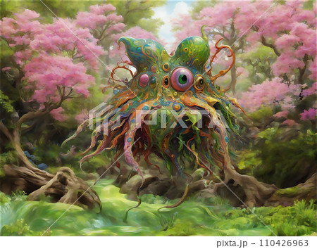 異世界またはパラレルワールドの生物のいる風景　AI画像 110426963