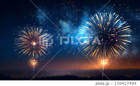 夜空にあがる打ち上げ花火　風物詩　花火大会イメージ 110427494