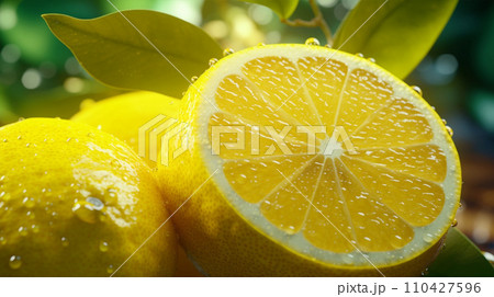 黄色いレモンでビタミンC yellow lemon with vitamin C AI生成画像 110427596