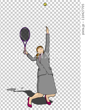Illustration of a business woman serving tennis in a suit and pumps Illustration of a business woman serving tennis in a suit and pumps 110427705