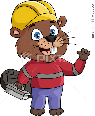 Cute beaver handyman cartoon wearing a hard hat 110427722