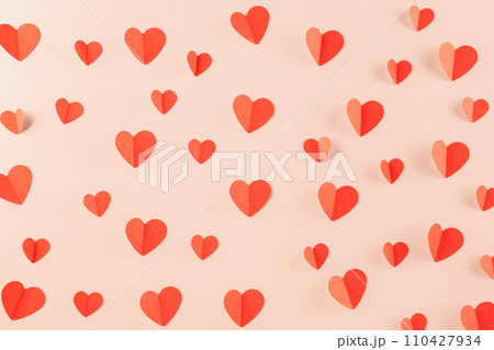 Happy Valentine Day concept. Beautiful red paper hearts shape cutting pastel pink background, Symbol of love paper art with copy space for text, Happy mother day Happy Valentine Day concept. Beautiful red paper hearts shape cutting pastel pink background, Symbol of love paper art with copy space for text, Happy mother day 110427934