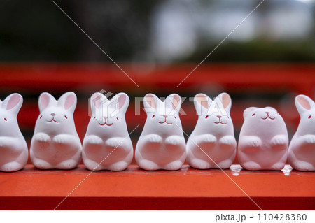 京都　岡崎神社　境内にずらっと並ぶ「うさぎみくじ」 110428380