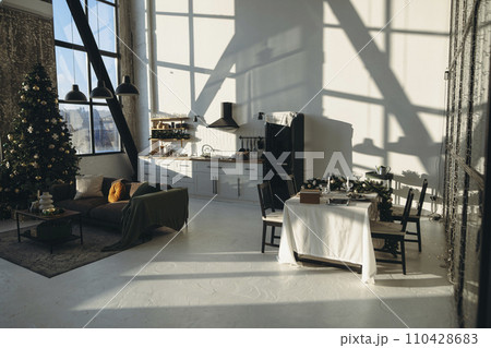Sunlit winter morning in a Christmas apartment Sunlit winter morning in a Christmas apartment 110428683
