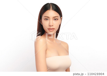 Beautiful young asian woman with clean fresh skin on white background, Face care, Facial treatment, Cosmetology, beauty and spa, Asian women portrait. 110428904