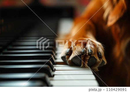 ピアノに手を載せている犬　クローズアップ　手のみ 110429091