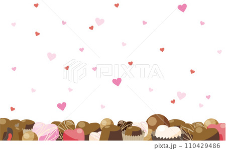 積まれたチョコレートとハートのあしらいフレーム 110429486