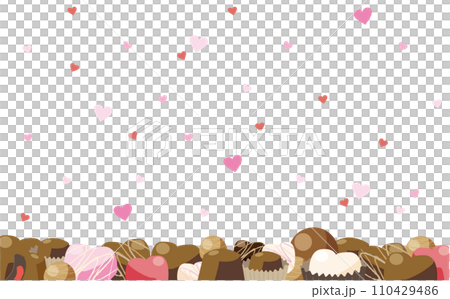 積まれたチョコレートとハートのあしらいフレーム 110429486