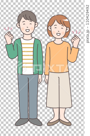 一個男人和一個女人擺出勇敢姿勢的全身插圖 110429492