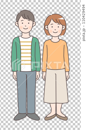 微笑的男人和女人的全身插圖 110429494